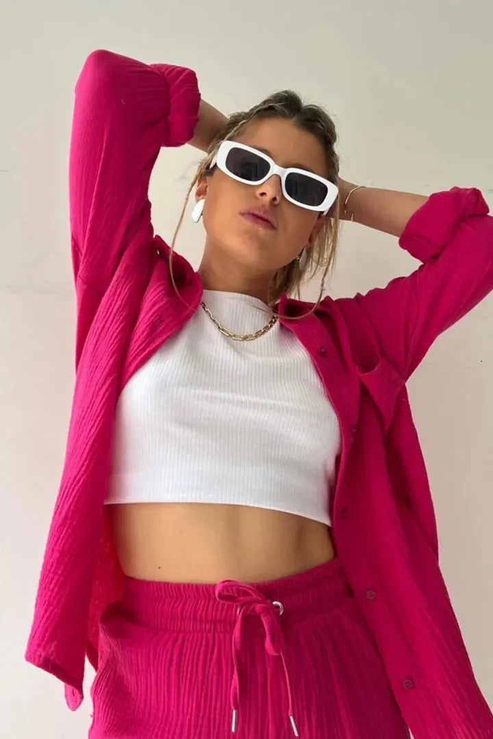 Elara | Button Shirt and Drawstring Shorts Set