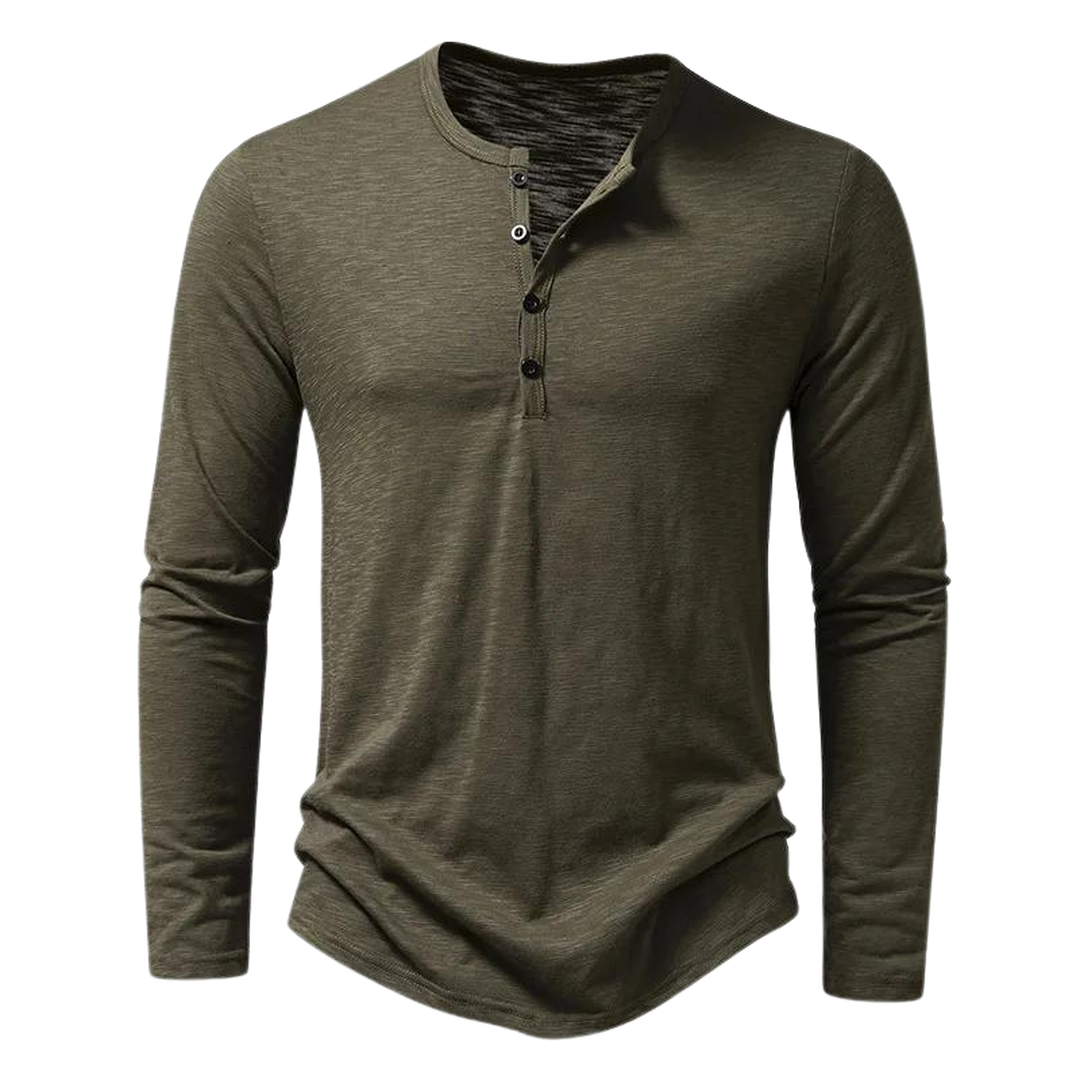 Bravero | Men’s Long-Sleeve Henley Shirt with Button Placket