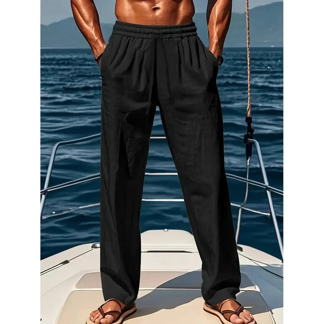 Lucas | Men’s Wide Leg Linen Trousers with Elastic Waist