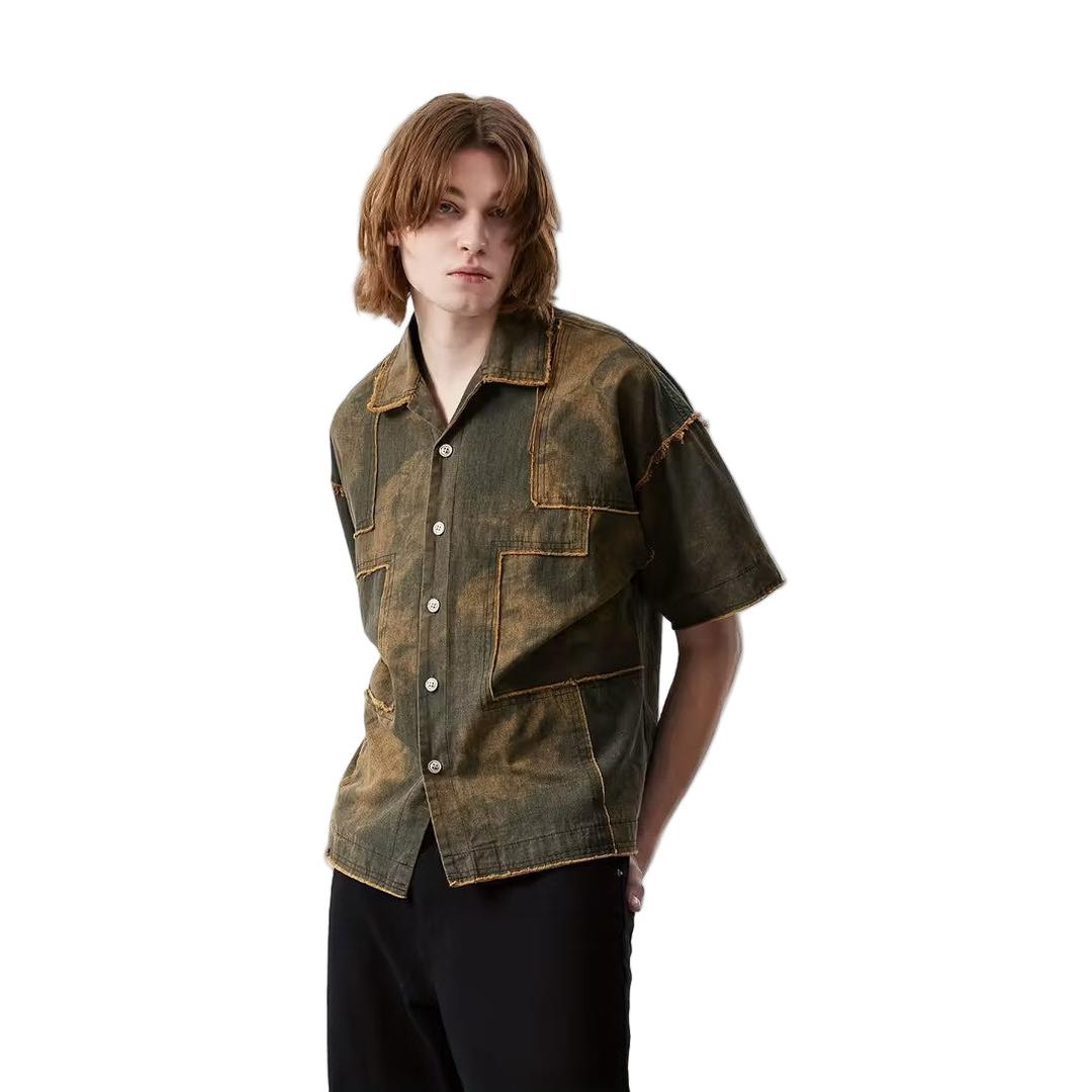 Men’s Short-Sleeved Patchwork Shirt