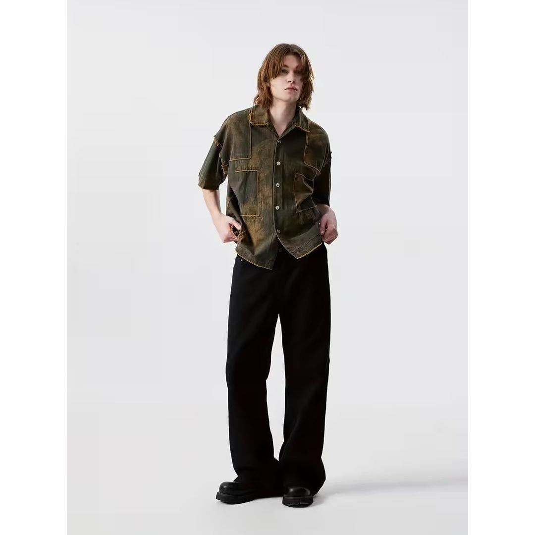 Men’s Short-Sleeved Patchwork Shirt