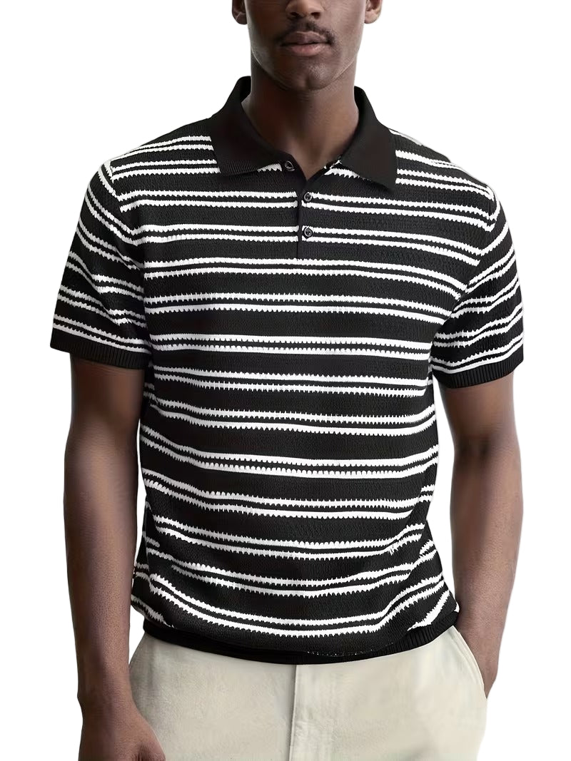 Men’s Casual Short Sleeve Shirt with Horizontal Stripes