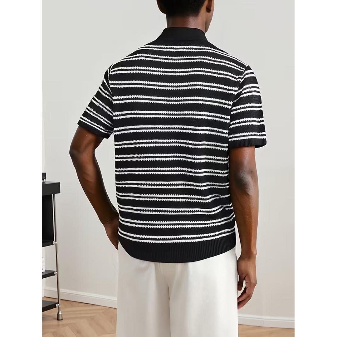 Men’s Casual Short Sleeve Shirt with Horizontal Stripes