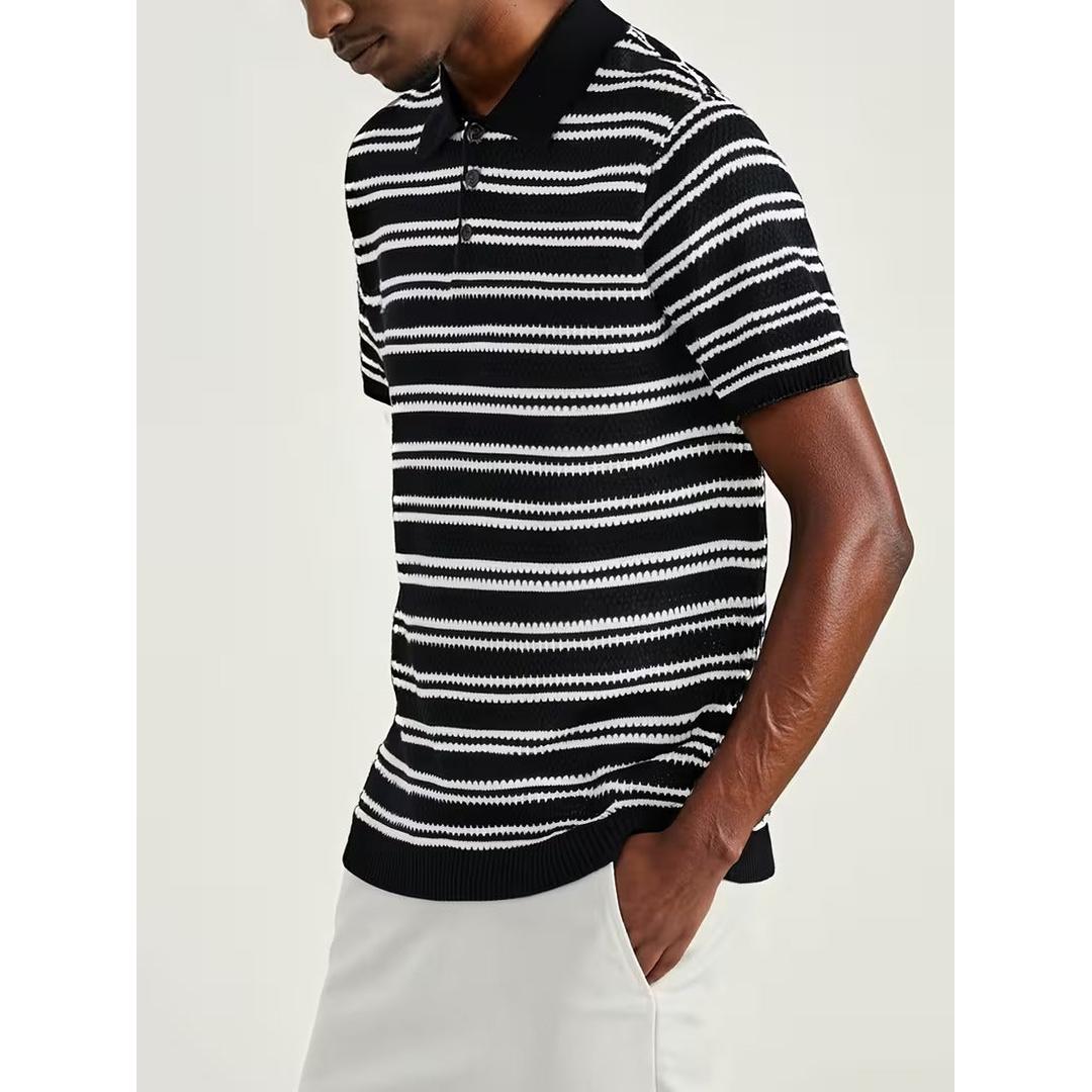 Men’s Casual Short Sleeve Shirt with Horizontal Stripes