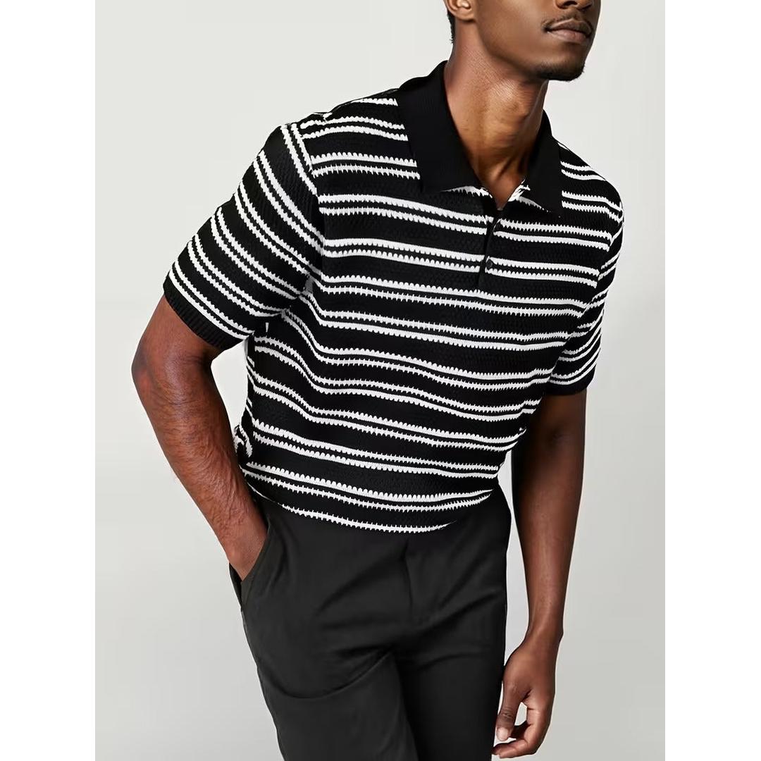 Men’s Casual Short Sleeve Shirt with Horizontal Stripes
