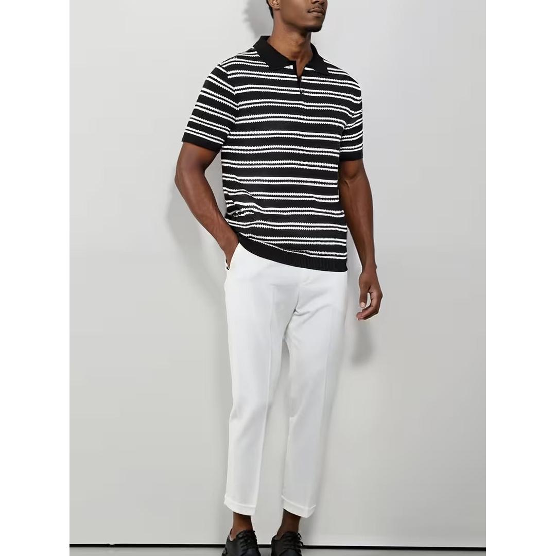Men’s Casual Short Sleeve Shirt with Horizontal Stripes