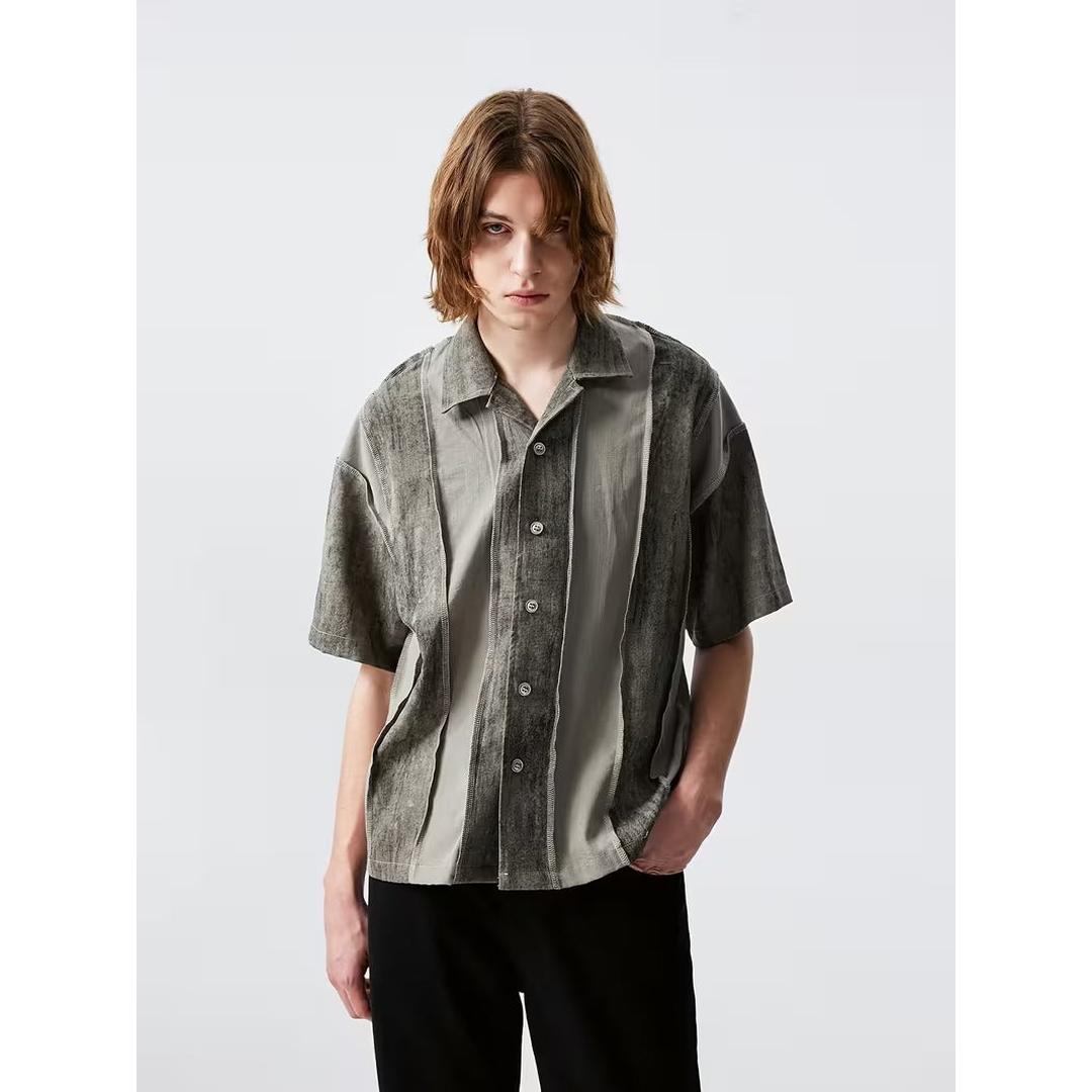 Men’s Casual Short Sleeve Shirt with Panelled Design
