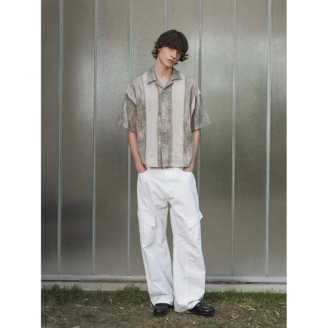 Men’s Casual Short Sleeve Shirt with Panelled Design