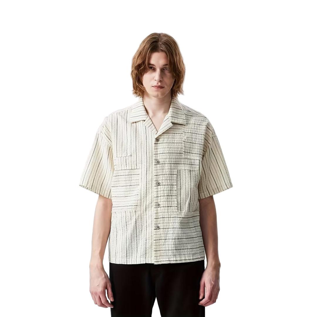 Men’s Casual Short Sleeve Shirt with Striped Texture