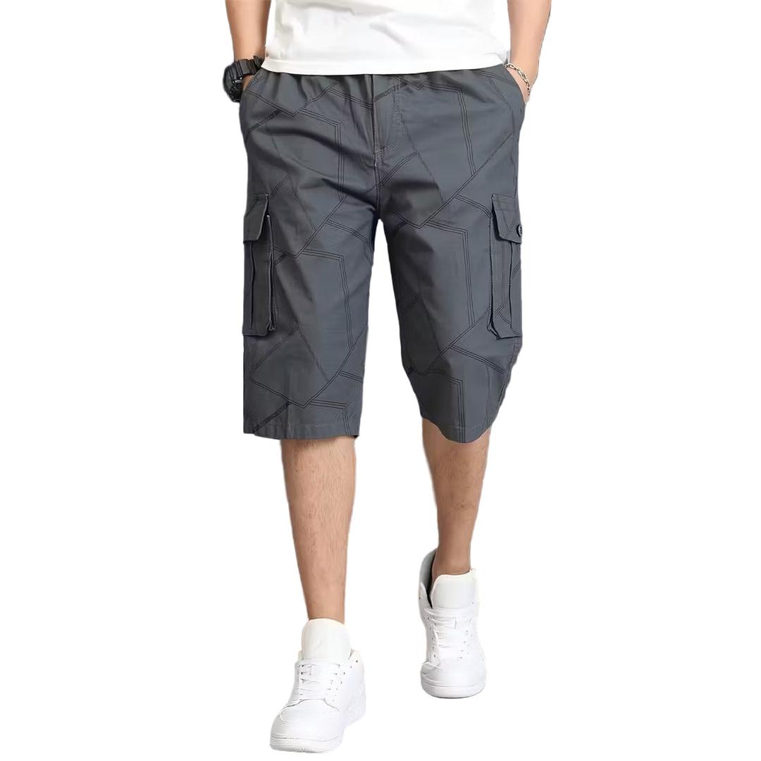 Men’s Knee Length Cargo Shorts with Geometric Stitch Pattern