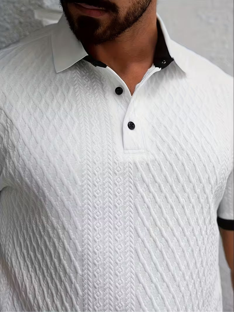 Men’s Short Sleeve Polo Shirt with Textured Surface