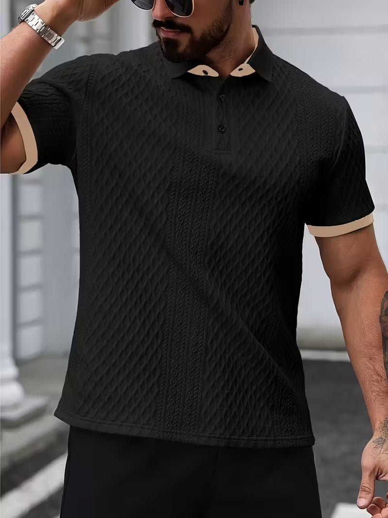 Men’s Short Sleeve Polo Shirt with Textured Surface