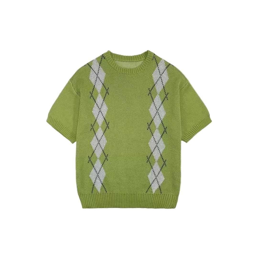 Men’s Short Sleeve Shirt with Argyle Panel Pattern