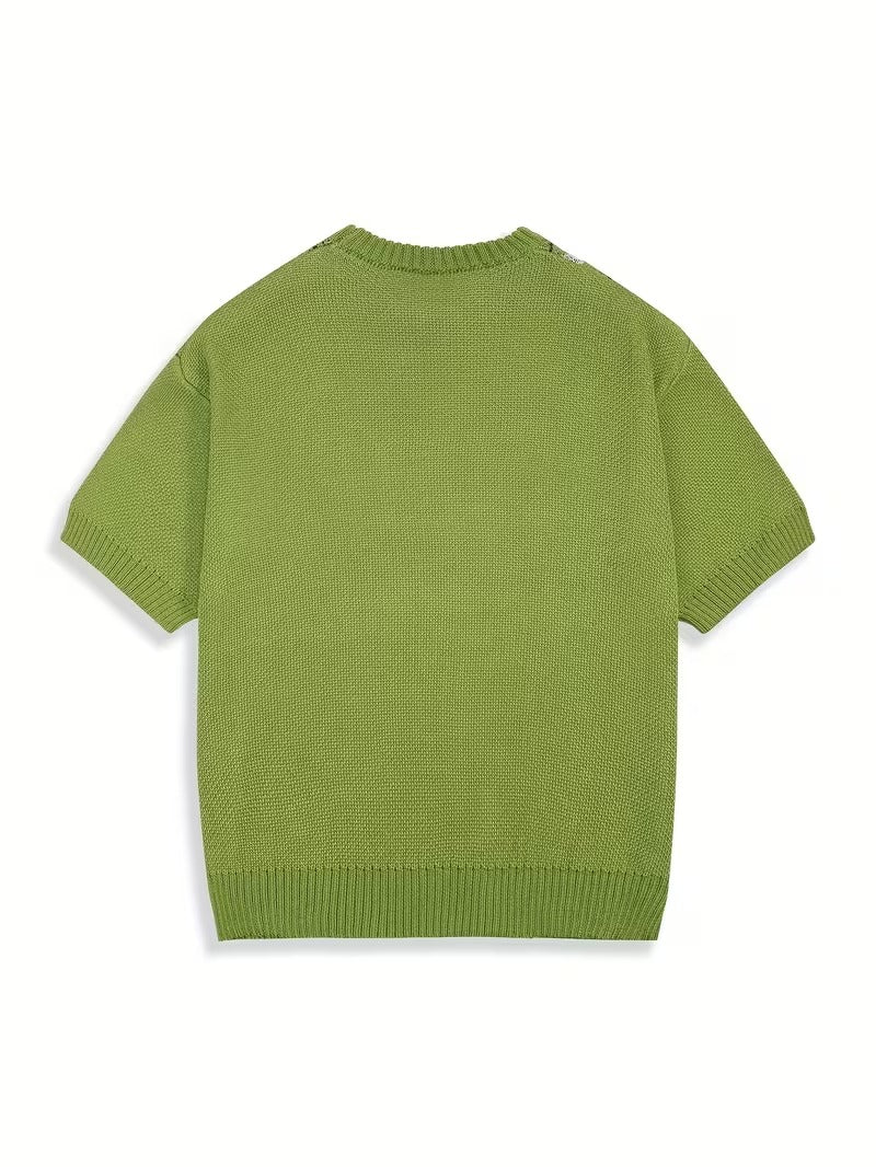 Men’s Short Sleeve Shirt with Argyle Panel Pattern