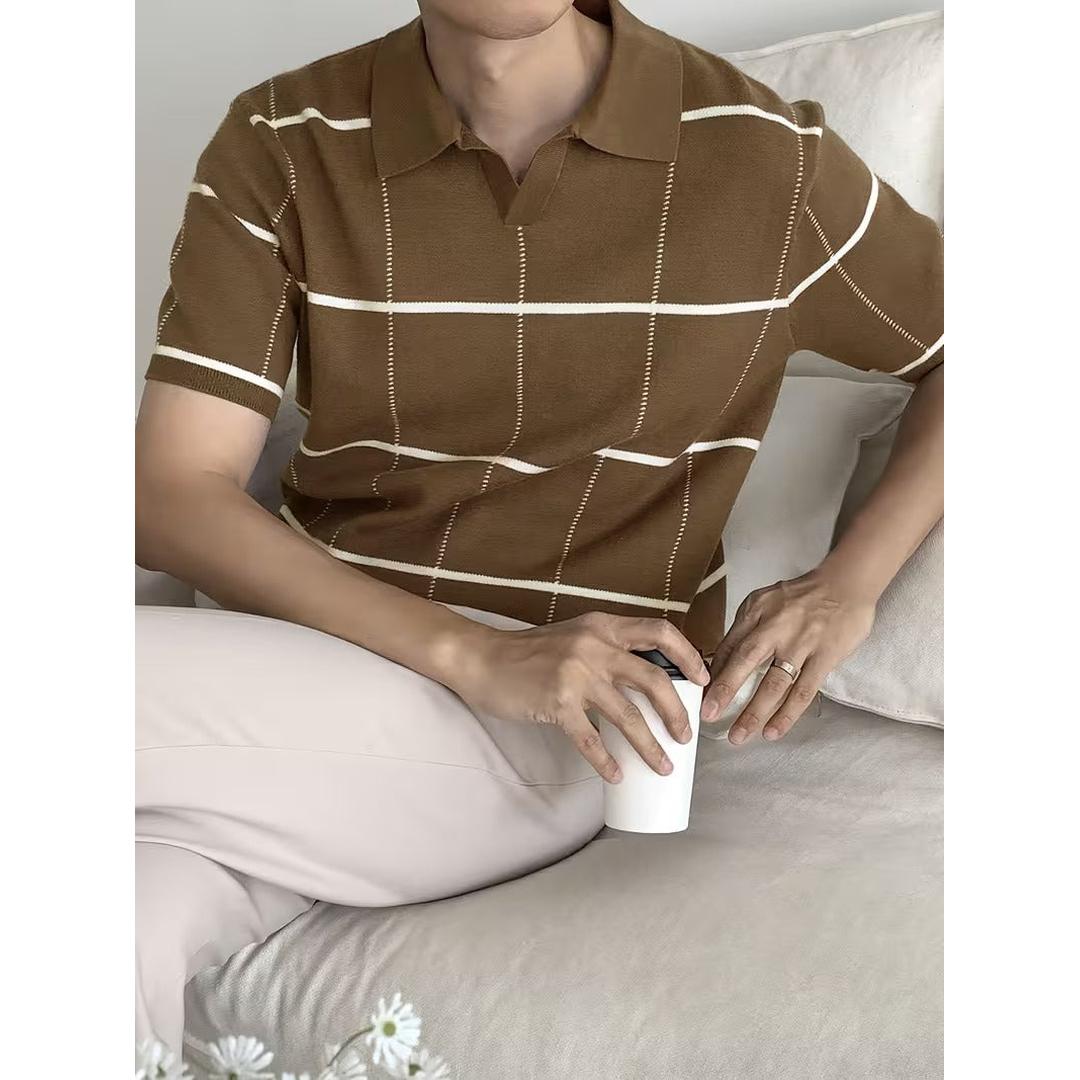 Men’s Short Sleeve Shirt with Large Check Pattern