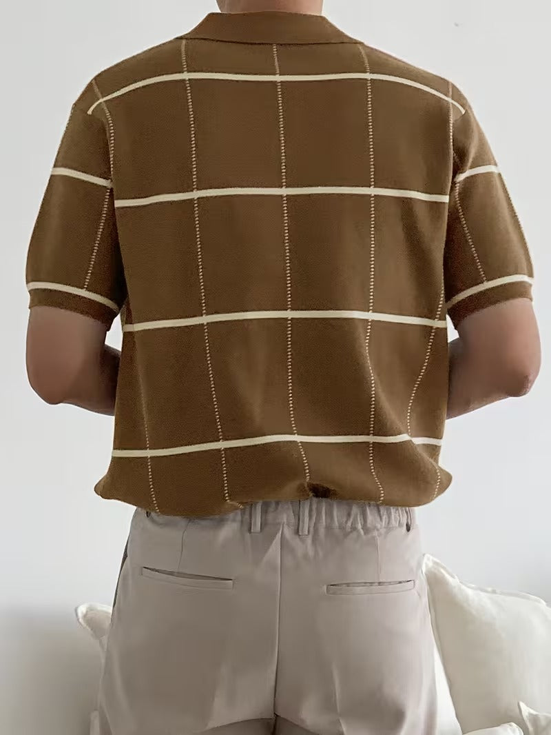 Men’s Short Sleeve Shirt with Large Check Pattern