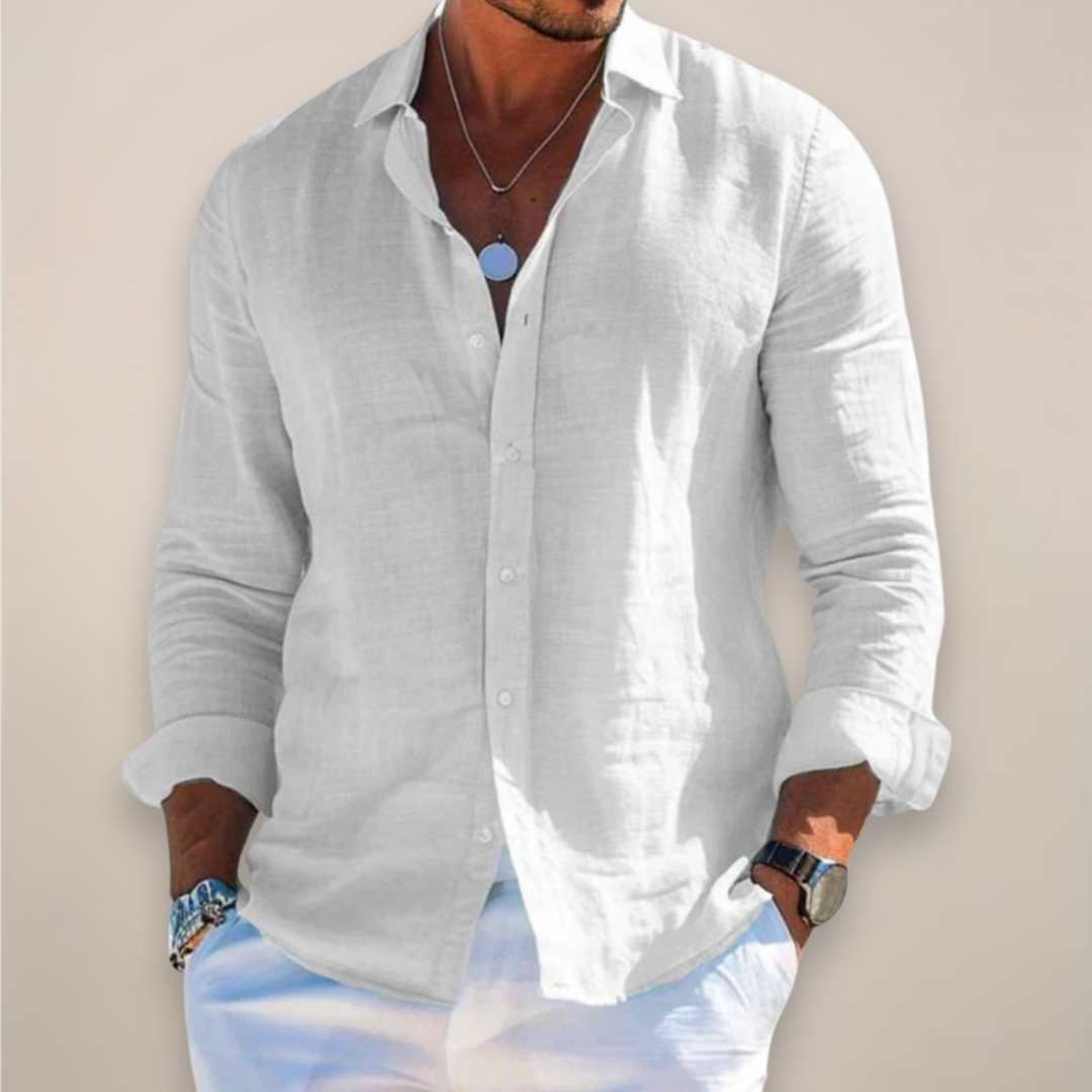 Elvardo | Men’s Linen Button-Up Shirt with Long Sleeve