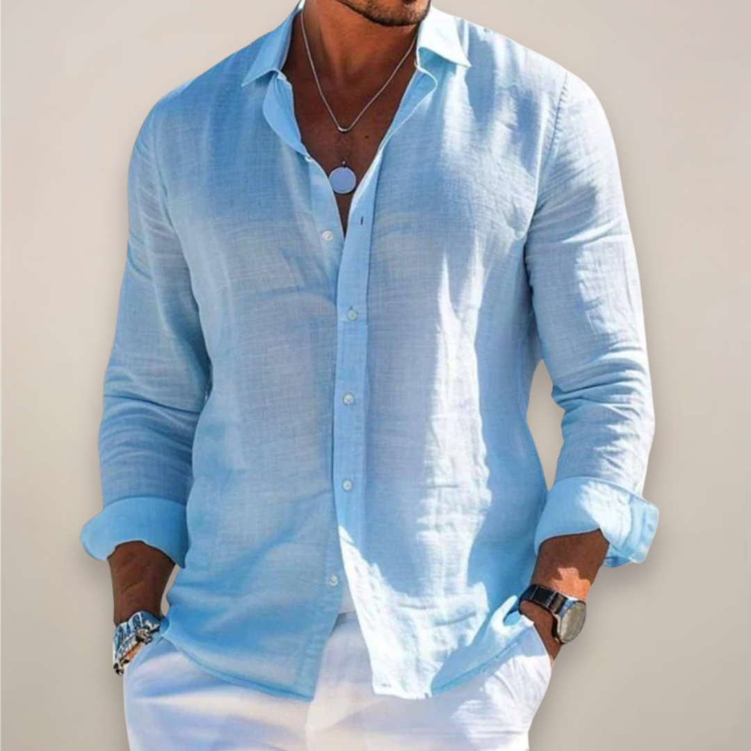 Elvardo | Men’s Linen Button-Up Shirt with Long Sleeve