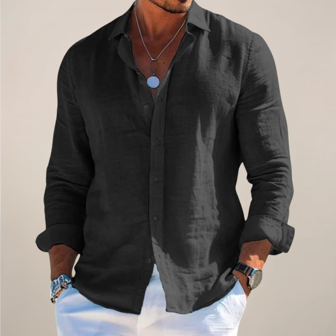 Elvardo | Men’s Linen Button-Up Shirt with Long Sleeve