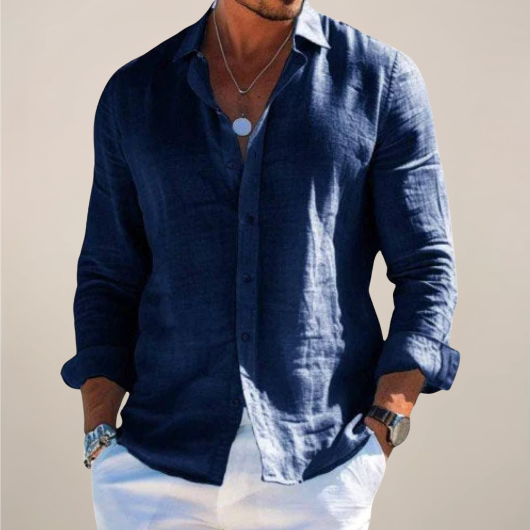 Elvardo | Men’s Linen Button-Up Shirt with Long Sleeve