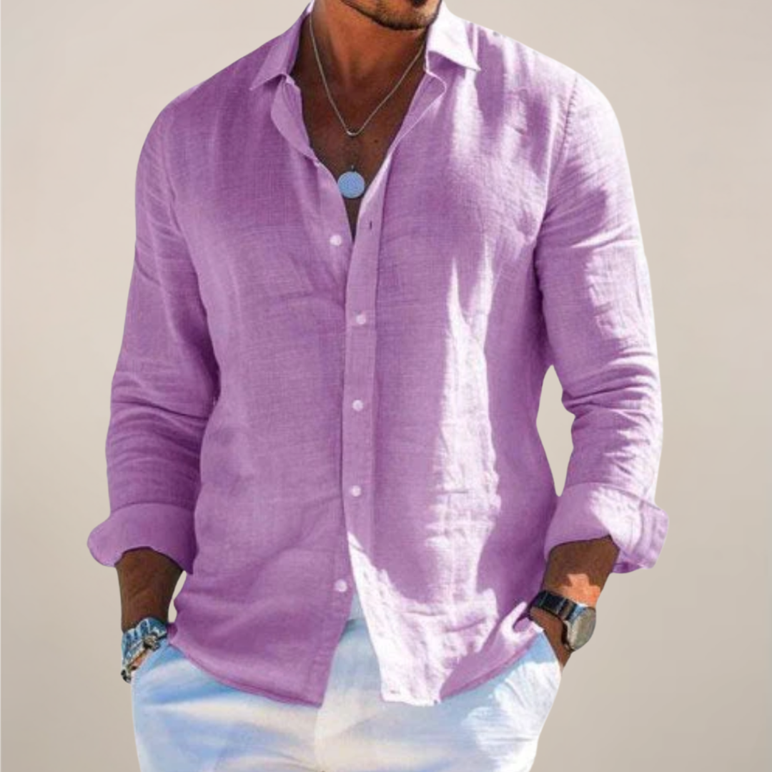 Elvardo | Men’s Linen Button-Up Shirt with Long Sleeve
