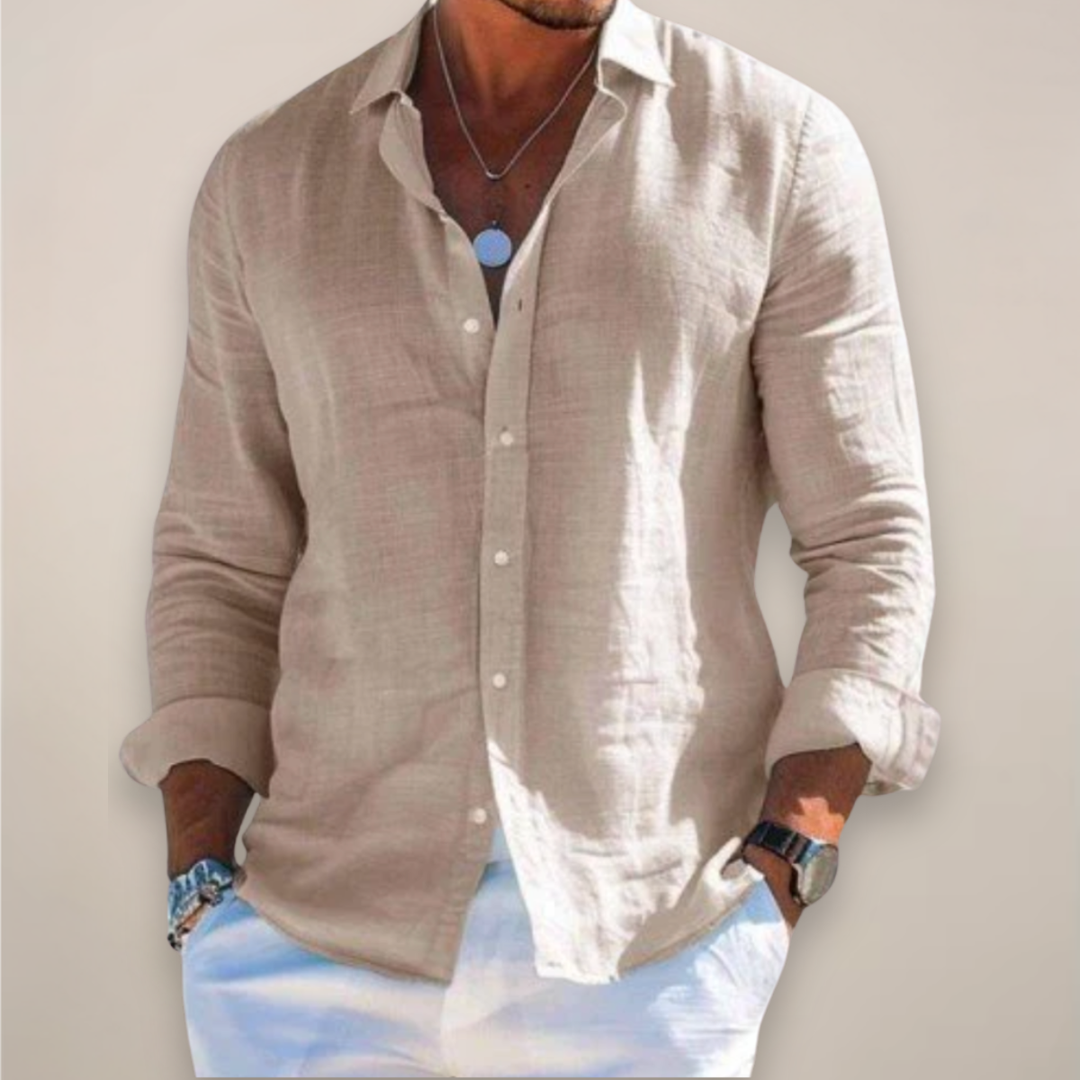 Elvardo | Men’s Linen Button-Up Shirt with Long Sleeve