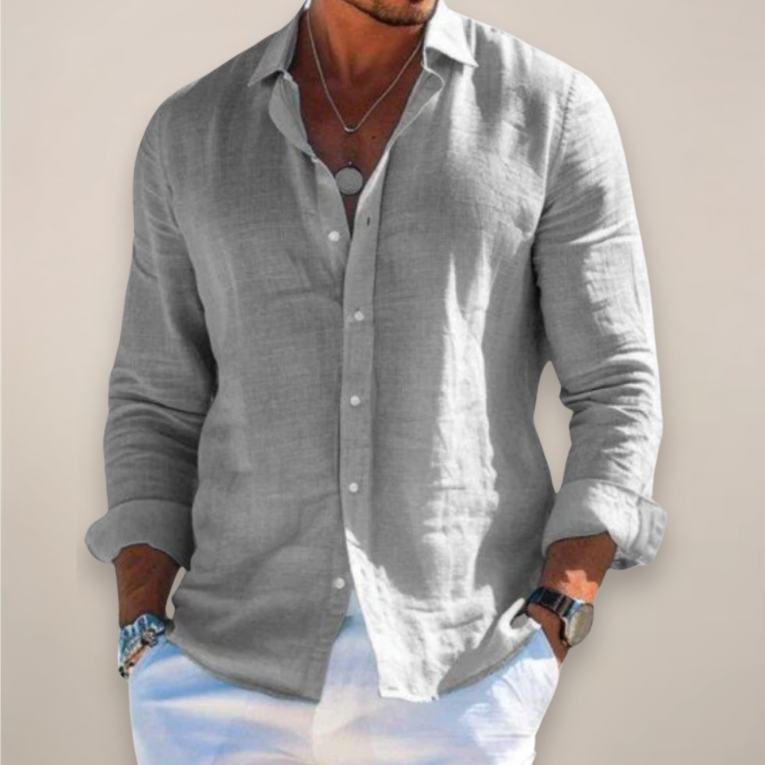 Elvardo | Men’s Linen Button-Up Shirt with Long Sleeve
