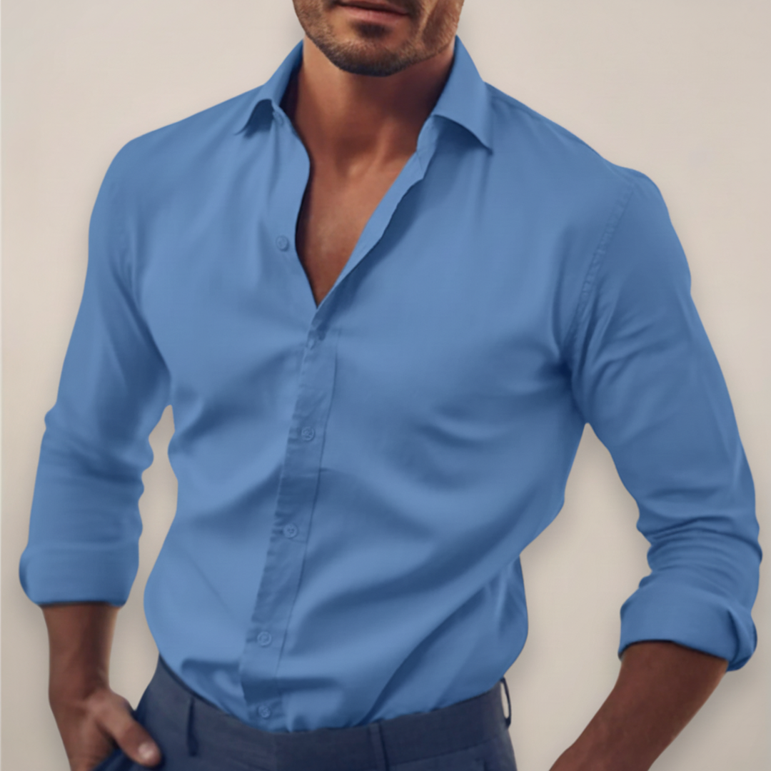 Veltrano | Men’s Long-Sleeve Button-Up Shirt in Solid Colour