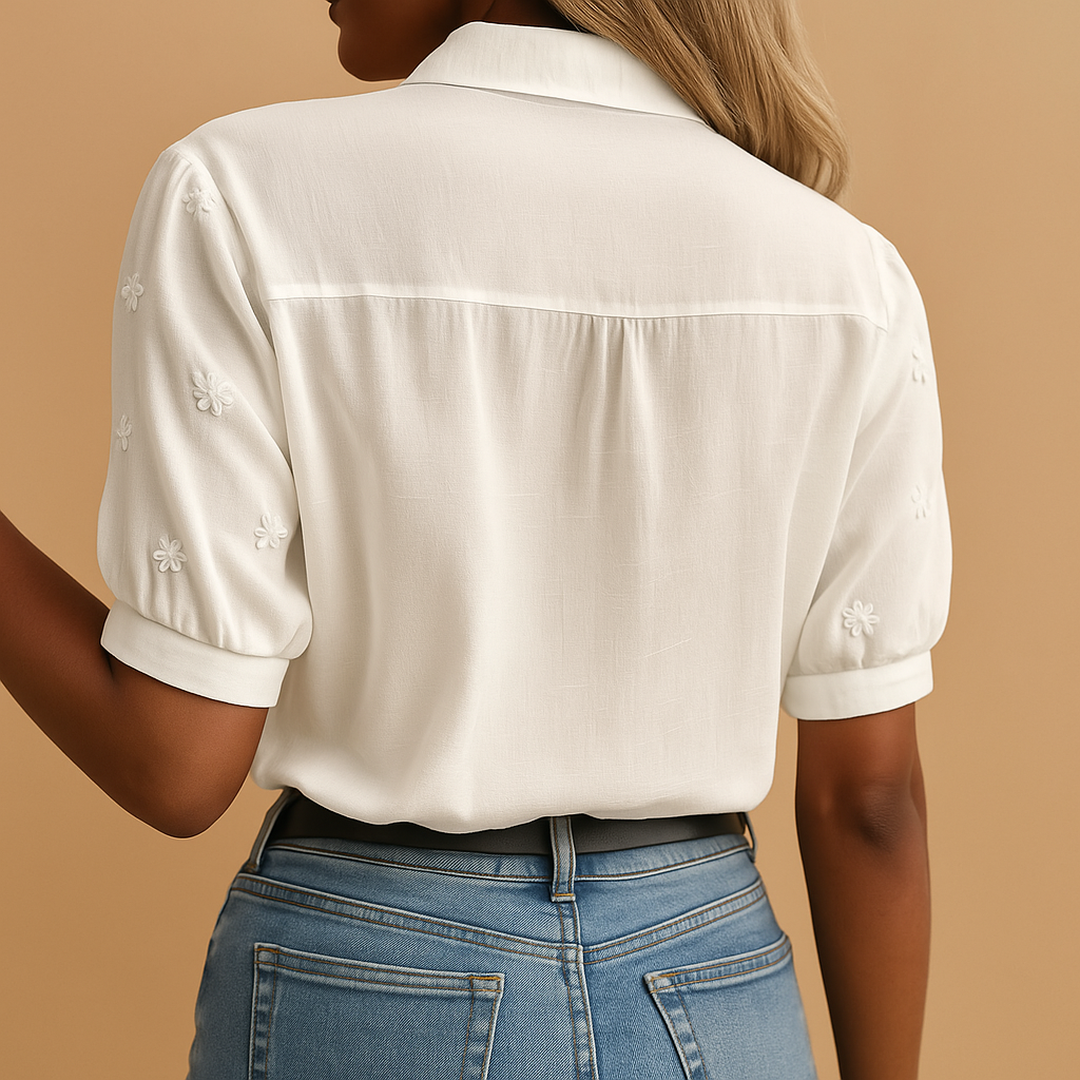 Eliza | Women’s Embroidered Short Sleeve White Blouse