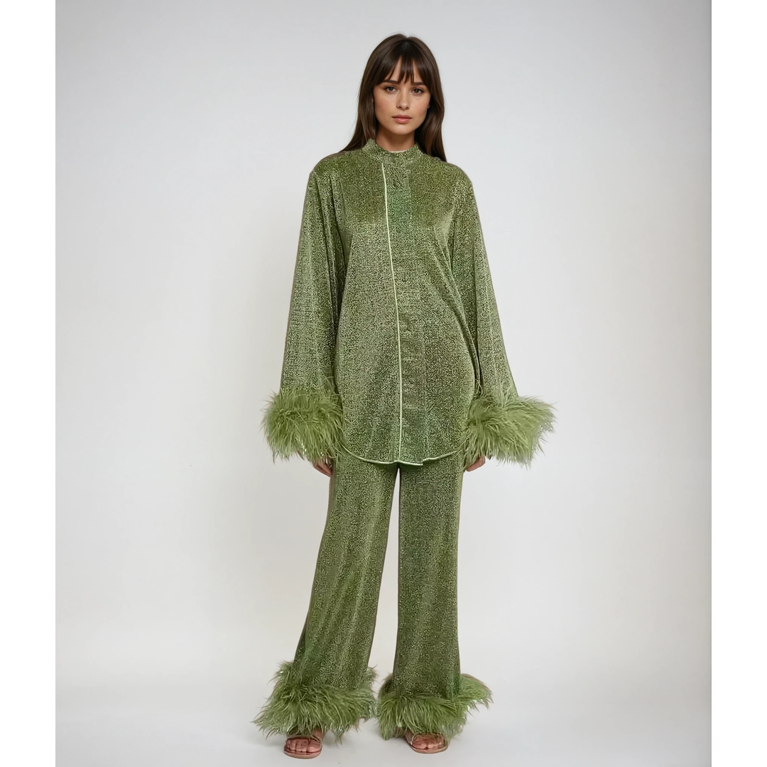 Bianca | Women’s Two-Piece Set with Feather Collar