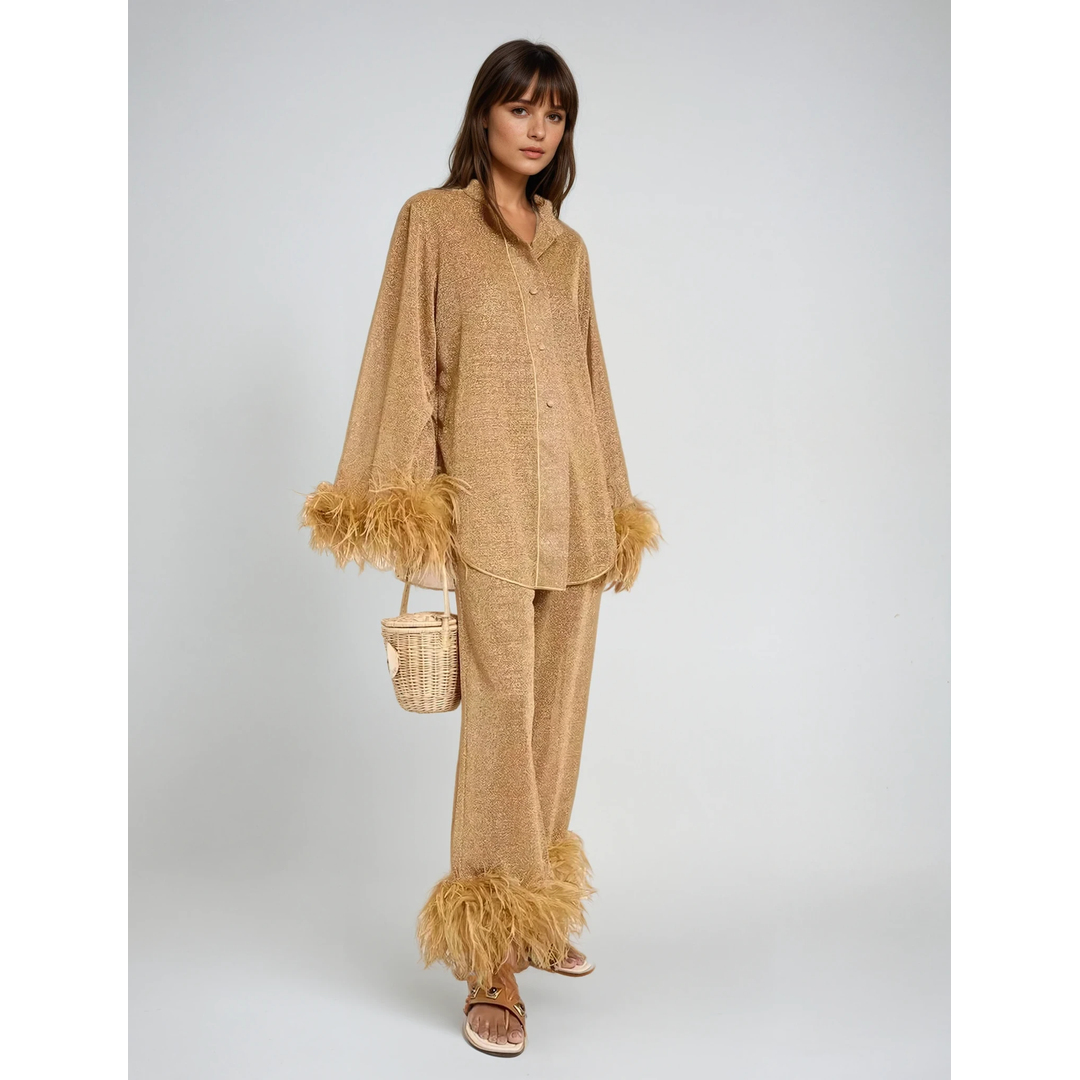 Bianca | Women’s Two-Piece Set with Feather Collar