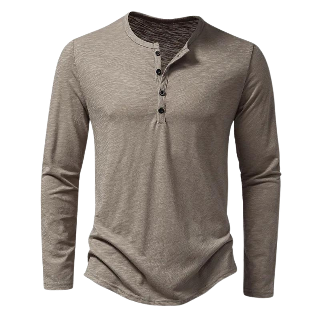Bravero | Men’s Long-Sleeve Henley Shirt with Button Placket