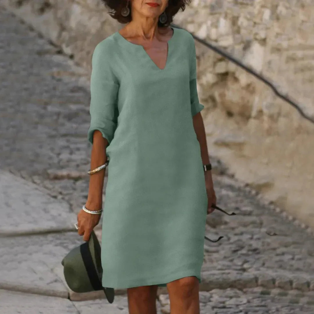 Olivia | Women’s V-Neck Mini Dress with 3/4 Sleeves