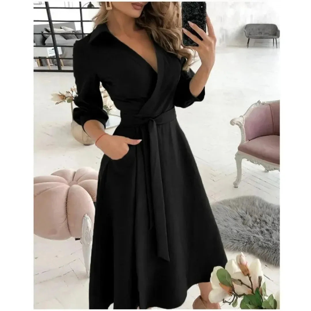 Rosie | Long Sleeve Wrap Dress with Collared Neck and Tie Waist