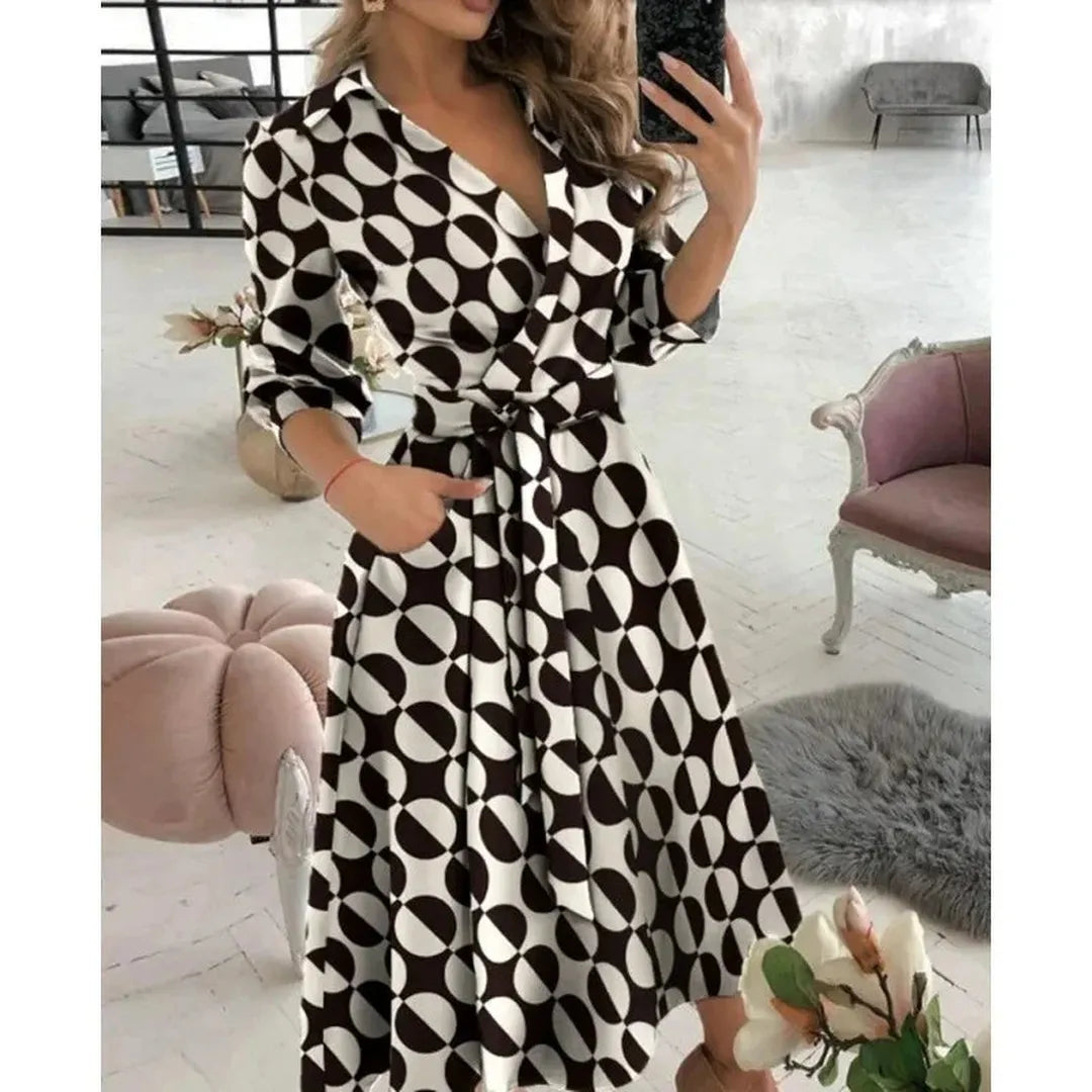 Rosie | Long Sleeve Wrap Dress with Collared Neck and Tie Waist