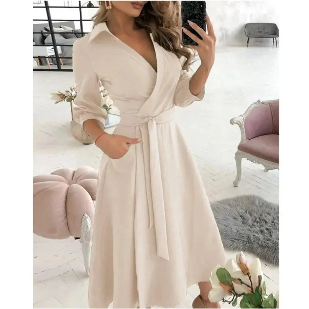 Rosie | Long Sleeve Wrap Dress with Collared Neck and Tie Waist