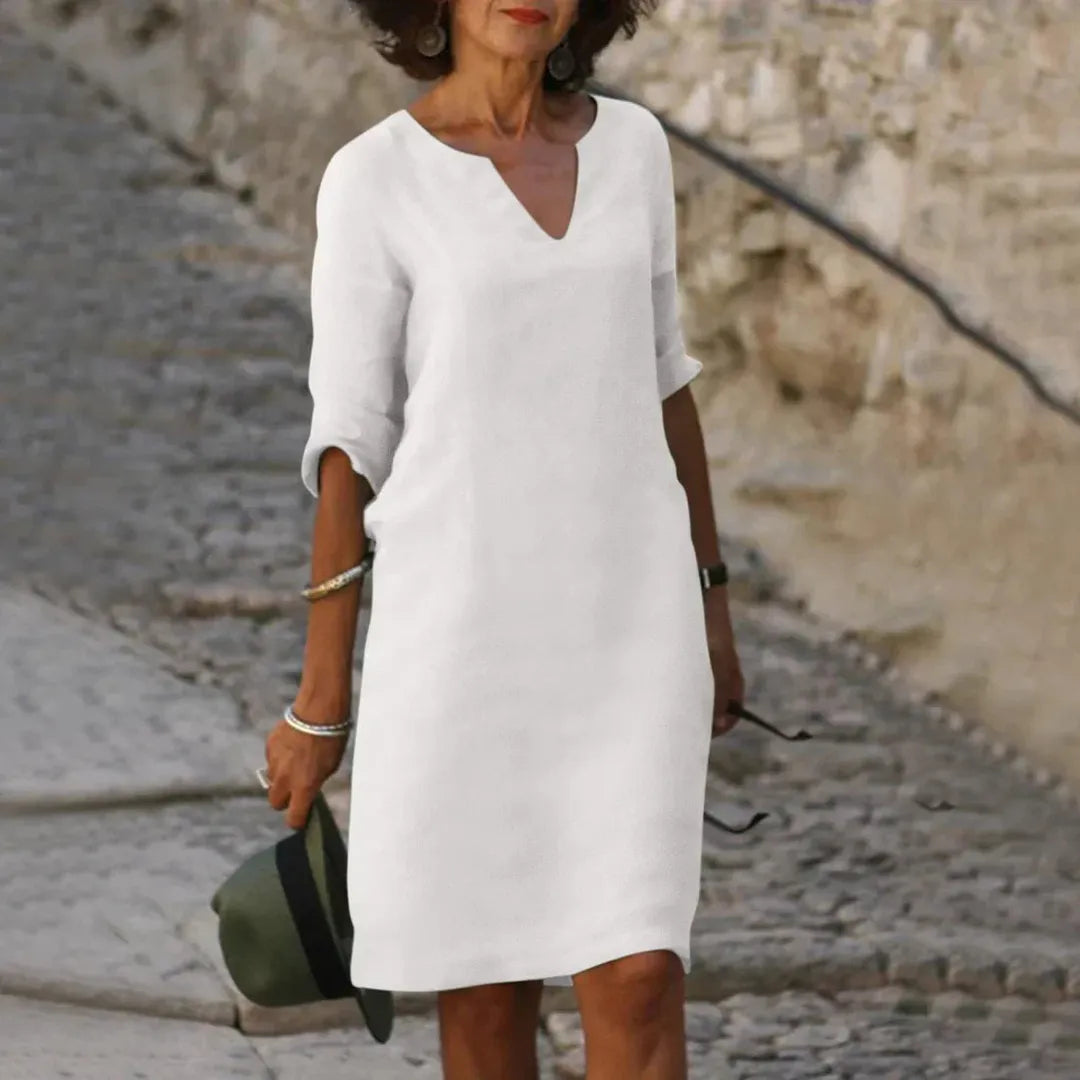 Olivia | Women’s V-Neck Mini Dress with 3/4 Sleeves