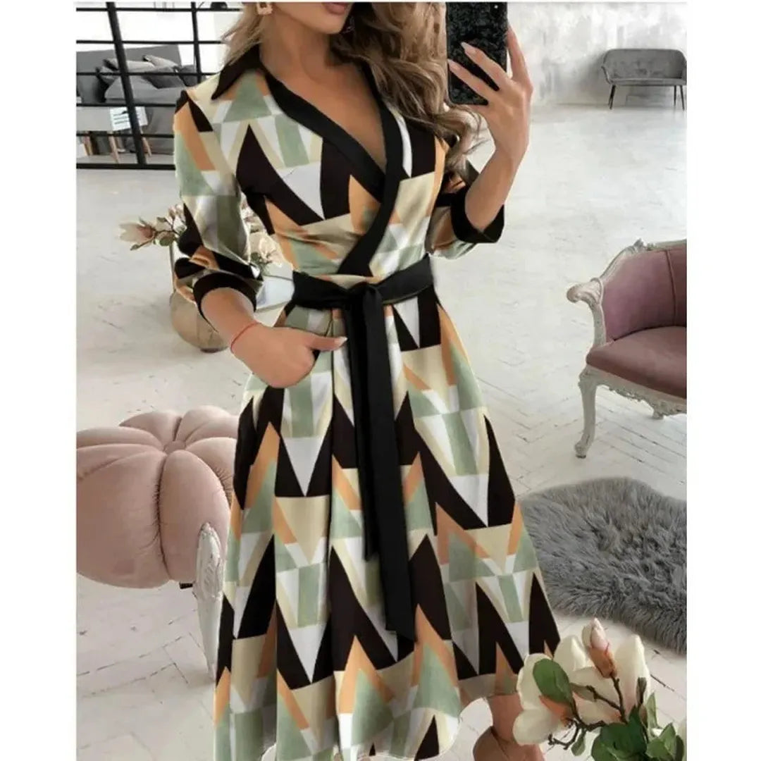 Rosie | Long Sleeve Wrap Dress with Collared Neck and Tie Waist
