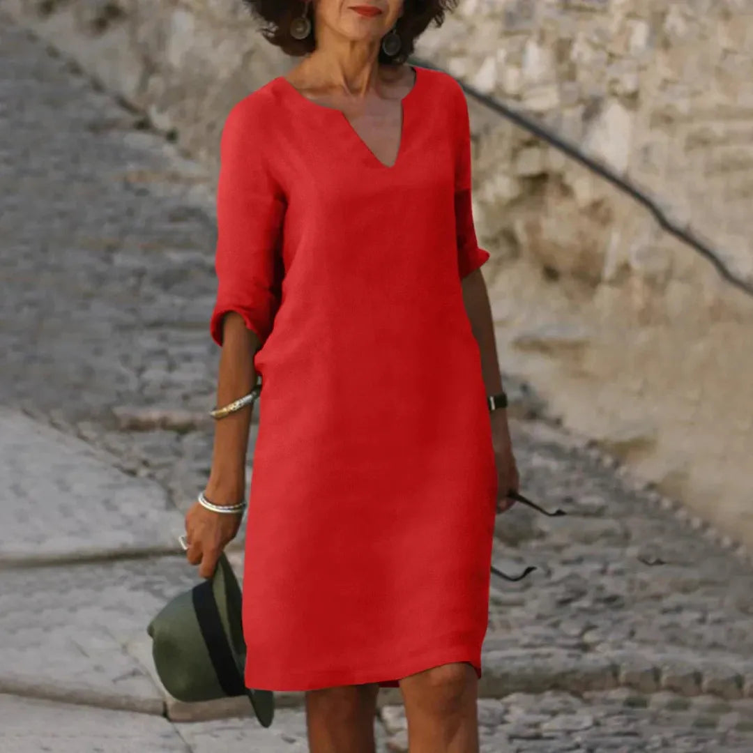Olivia | Women’s V-Neck Mini Dress with 3/4 Sleeves