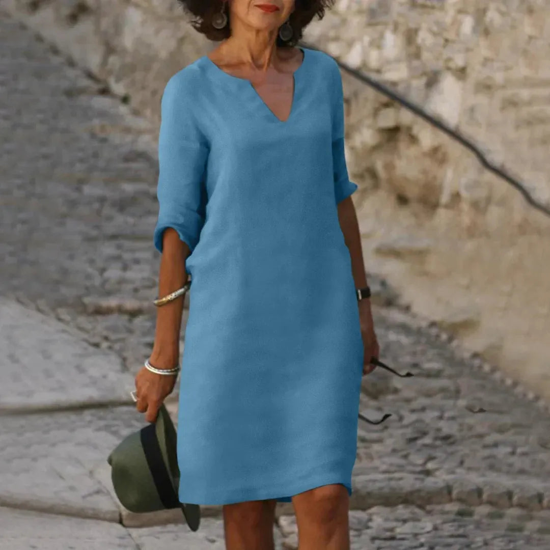 Olivia | Women’s V-Neck Mini Dress with 3/4 Sleeves