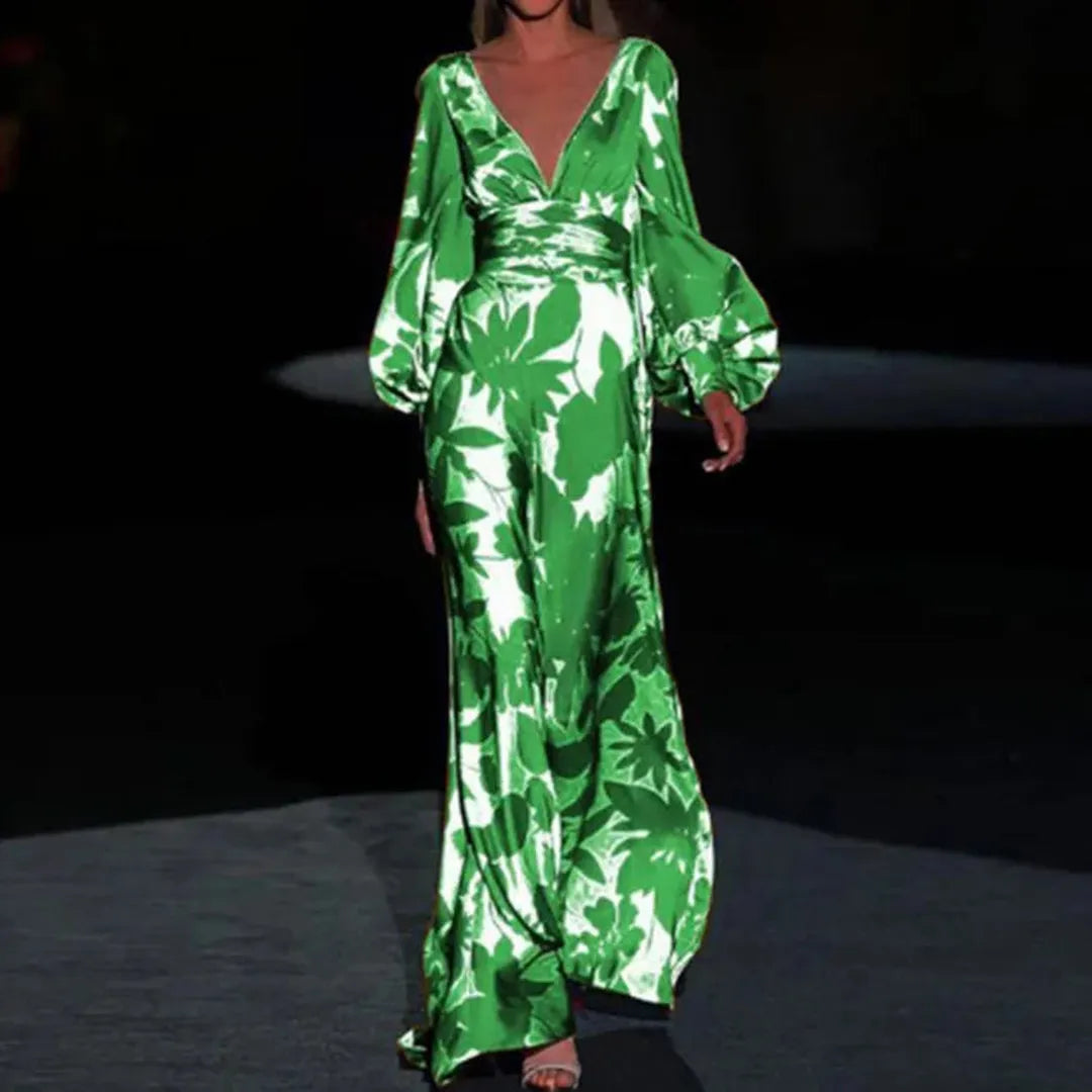 Ivy | Long Sleeve Floral Print Maxi Dress with V-Neck