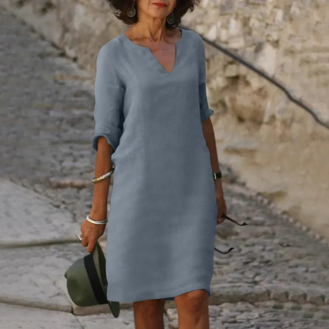 Olivia | Women’s V-Neck Mini Dress with 3/4 Sleeves
