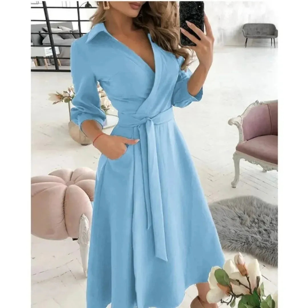 Rosie | Long Sleeve Wrap Dress with Collared Neck and Tie Waist