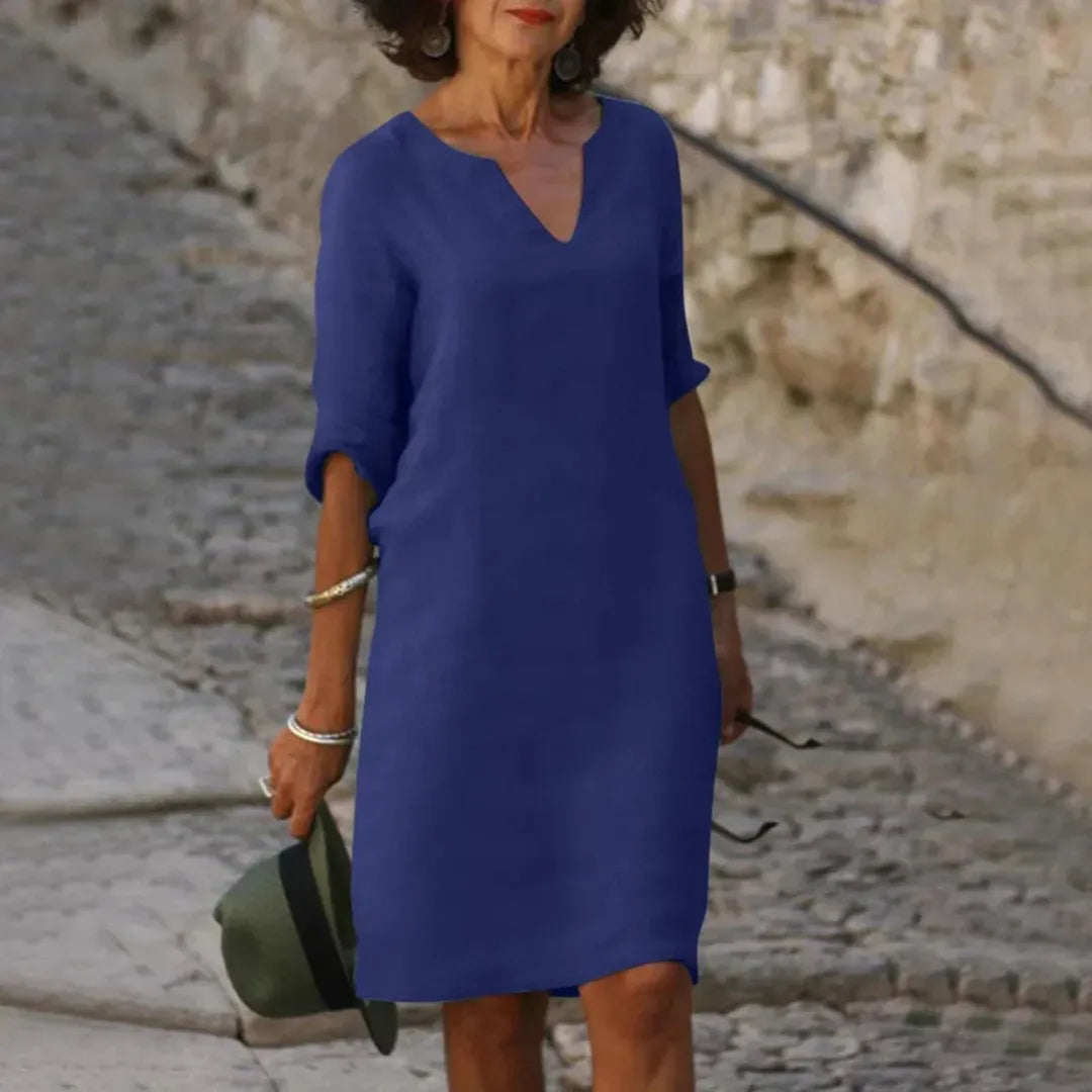 Olivia | Women’s V-Neck Mini Dress with 3/4 Sleeves