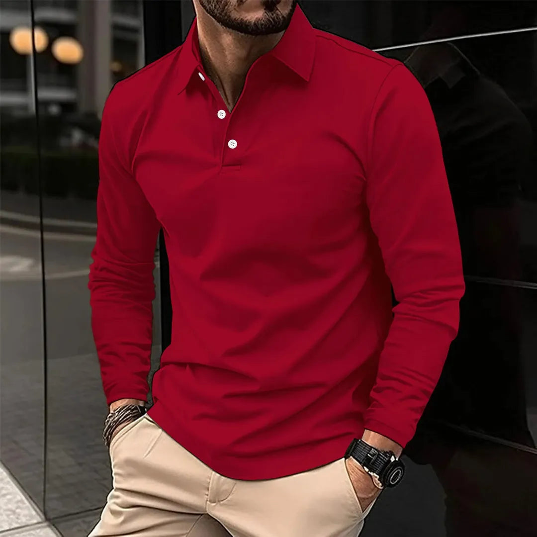 Connor | Men’s Long Sleeve Polo Shirt with Button Placket