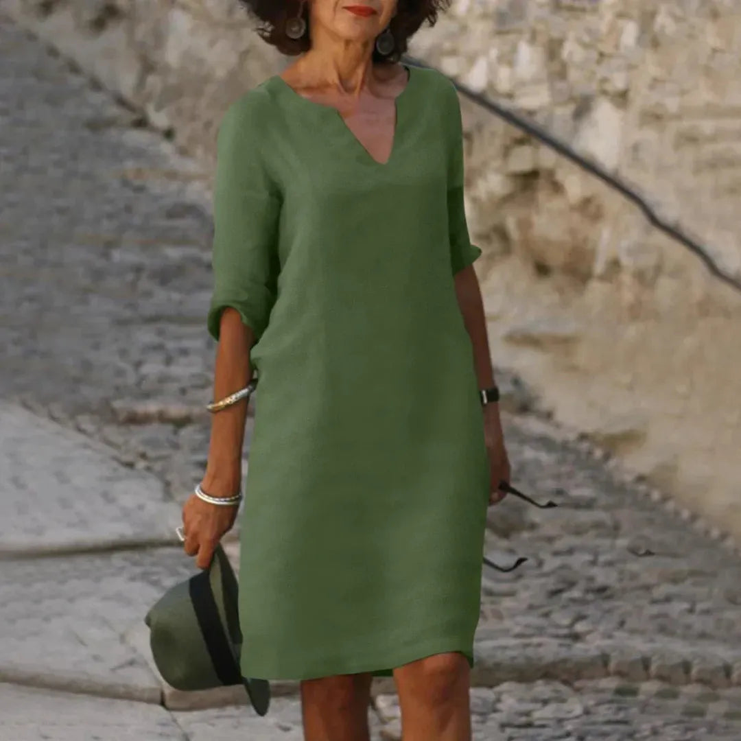 Olivia | Women’s V-Neck Mini Dress with 3/4 Sleeves