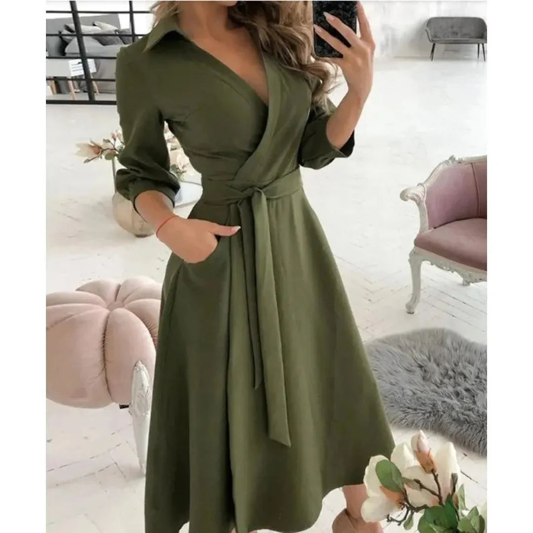 Rosie | Long Sleeve Wrap Dress with Collared Neck and Tie Waist
