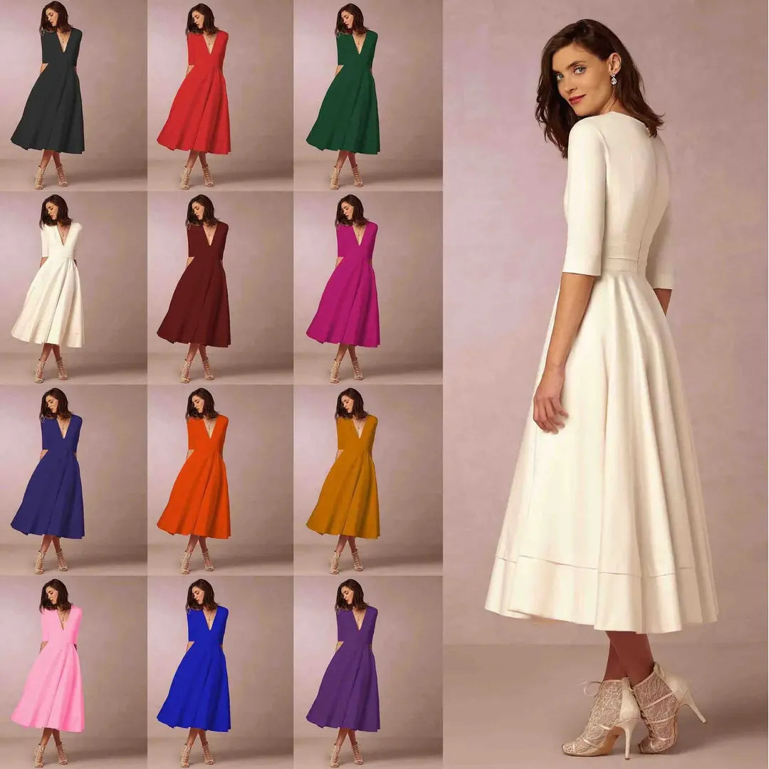Victoria | Women’s V-Neck Midi Dress with A-Line Silhouette