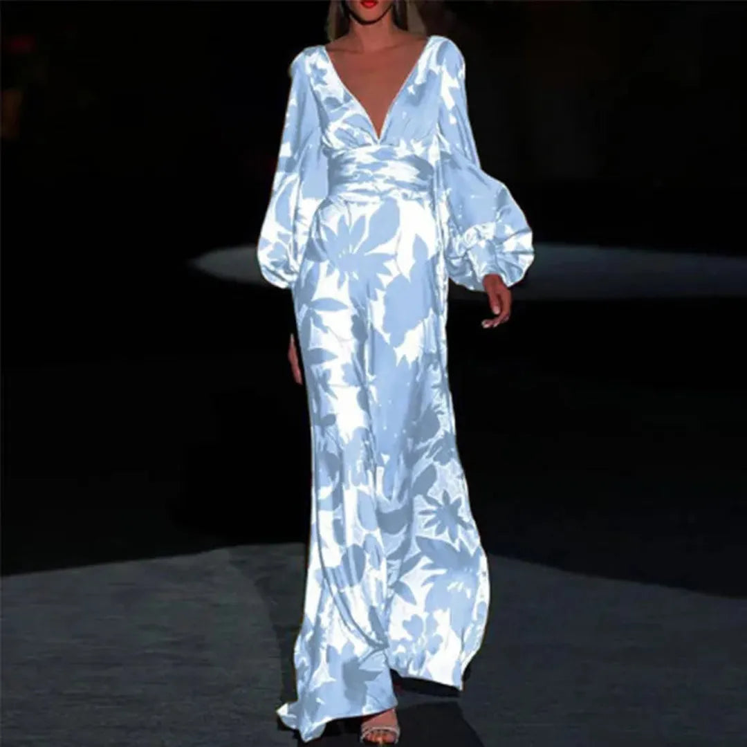 Ivy | Long Sleeve Floral Print Maxi Dress with V-Neck