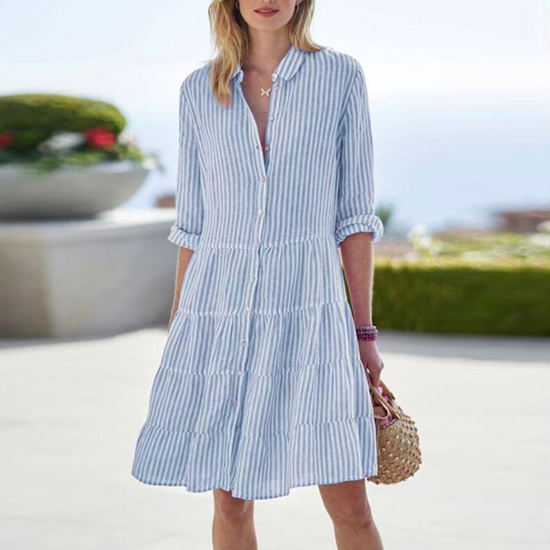 Megan | Women’s Striped Mini Dress with Three-Quarter Sleeves